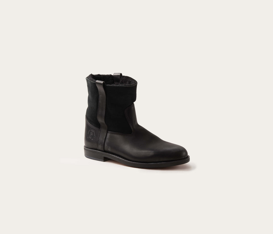 Avoriaz Black Ankle Boot & Black Smooth Sheepskin - Low Price